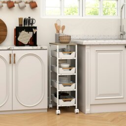 Rackhams Kitchen Storage Trolley Mobile Utility Cart for Kitchen Office Black - White