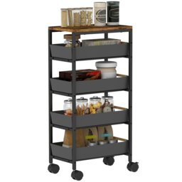 Rackhams Kitchen Storage Trolley Mobile Utility Cart for Kitchen Office Black - White - thumbnail 2