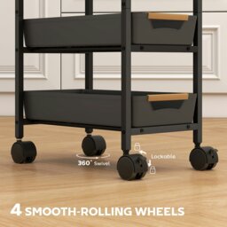 Rackhams Kitchen Storage Trolley Mobile Utility Cart for Kitchen Office Black - White - thumbnail 6