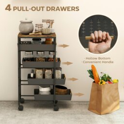 Rackhams Kitchen Storage Trolley Mobile Utility Cart for Kitchen Office Black - White - thumbnail 5