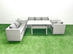 Rackhams 6 Pieces Outdoor Rattan Sofa Set with Cushions Patio Garden Furniture Sets with Armchair Dining Table 2 Side Tables - thumbnail 2