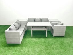 Rackhams 6 Pieces Outdoor Rattan Sofa Set with Cushions Patio Garden Furniture Sets with Armchair Dining Table 2 Side Tables - thumbnail 1