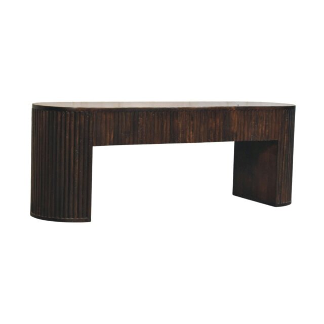 Rackhams Solid Wood Velvet Mocha Fluted Bench - image 1