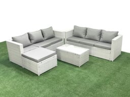 Rackhams Garden Outdoor PE Rattan Furniture Set 7 Seater Rattan Garden Sofa Set with Big Footstool Light Grey Mixed - thumbnail 2