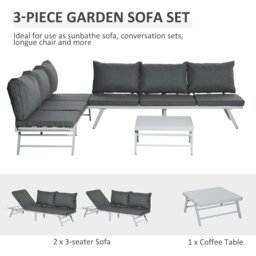 Rackhams 3 Pcs Garden Seating Set w/ Sofa Lounge Table Outdoor Patio Furniture - thumbnail 3
