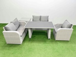 Rackhams Rattan Sofa Outdoor Furniture with Dining Table,Side Table,Love Sofa Patio Furniture Light Grey 5 Seater