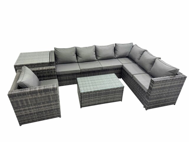 Rackhams Outdoor Sofa Oblong Coffee Table Set Rattan Garden Furniture Set with Chair Side Table Dark Grey Mixed - image 1