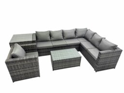 Rackhams Outdoor Sofa Oblong Coffee Table Set Rattan Garden Furniture Set with Chair Side Table Dark Grey Mixed - thumbnail 1