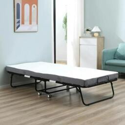 Rackhams Folding Single Guest Bed Padded Foam Metal Frame Fold Up Sleeper for Home Outdoor - Metal - Black - thumbnail 6