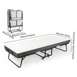 Rackhams Folding Single Guest Bed Padded Foam Metal Frame Fold Up Sleeper for Home Outdoor - Metal - Black - thumbnail 4