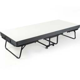 Rackhams Folding Single Guest Bed Padded Foam Metal Frame Fold Up Sleeper for Home Outdoor - Metal - Black