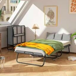 Rackhams Folding Single Guest Bed Padded Foam Metal Frame Fold Up Sleeper for Home Outdoor - Metal - Black - thumbnail 3