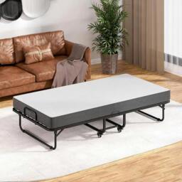 Rackhams Folding Single Guest Bed Padded Foam Metal Frame Fold Up Sleeper for Home Outdoor - Metal - Black - thumbnail 2