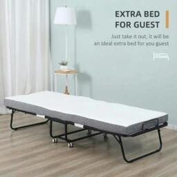 Rackhams Folding Single Guest Bed Padded Foam Metal Frame Fold Up Sleeper for Home Outdoor - Metal - Black - thumbnail 5