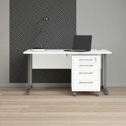 Rackhams Prima Desk 150 cm in White with Silver grey steel legs - White & Grey - 80.1 - 75.2 - thumbnail 6