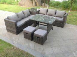 Rackhams Outdoor Rattan Garden Furniture Set Corner Sofa Dining table With 2 PC Footstools - thumbnail 4