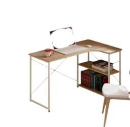 Rackhams L-Shaped Computer Desk – Light Oak & White Home Office Workstation with Storage Shelves - thumbnail 4