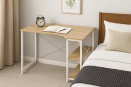 Rackhams L-Shaped Computer Desk – Light Oak & White Home Office Workstation with Storage Shelves - thumbnail 6