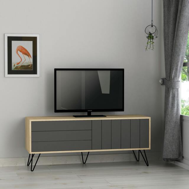 "Rackhams Picadilly Modern TV Unit Multimedia Centre Storage Cabinet 139cm for 55"" TV - Anthracite" - image 1