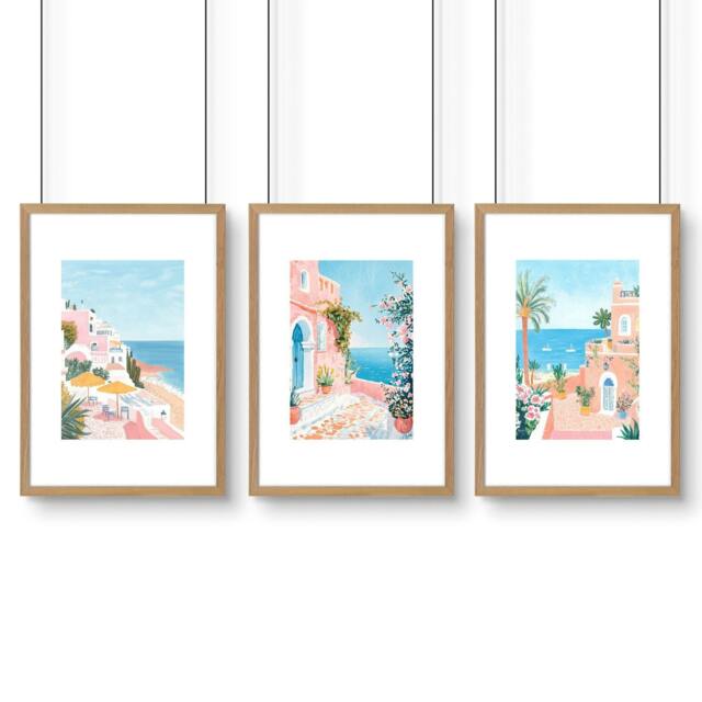 Rackhams Large Wall Pictures Living Room - Set of 3 Beach Decor Wall art Prints - 20 x 30 in / 50 x 76 cm - Matte Museum Quality Art Paper 290 gsm - Oak Frame - image 1
