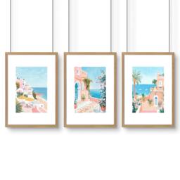 Rackhams Large Wall Pictures Living Room - Set of 3 Beach Decor Wall art Prints - 20 x 30 in / 50 x 76 cm - Matte Museum Quality Art Paper 290 gsm - Oak Frame