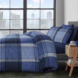 Rackhams Hamilton Check Printed Cotton Blend Duvet Cover and Pillowcase Set - Blue - Single