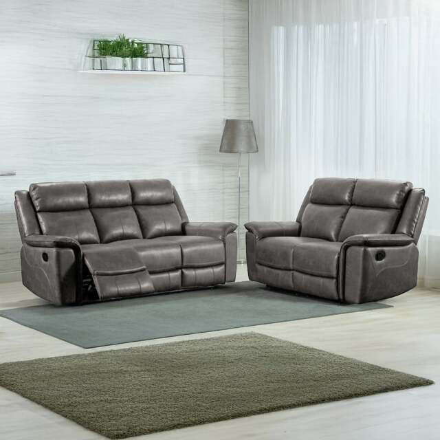 Rackhams Toronto Reclining Leather-Like Sofa Suite Black or Grey - Grey - image 1