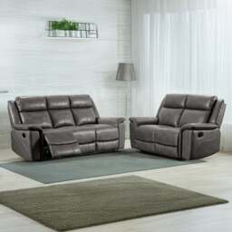 Rackhams Toronto Reclining Leather-Like Sofa Suite Black or Grey - Grey - thumbnail 1