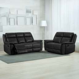 Rackhams Toronto Reclining Leather-Like Sofa Suite Black or Grey - Grey - thumbnail 6