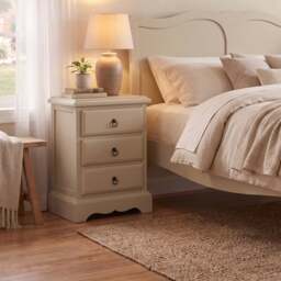 Rackhams Romance 3 Drawer Bedside Table. French Style Nightstand - Oatmeal, Cream - thumbnail 1