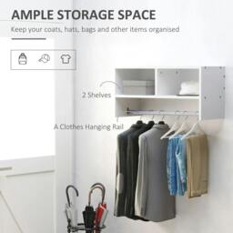 Rackhams Wall Mounted Coat Hanger Hooks Rack Stand Hallway Coat Rack Rail & Storage Shelf Hanging Coat Organizer (White) - thumbnail 4