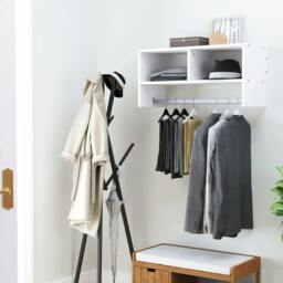 Rackhams Wall Mounted Coat Hanger Hooks Rack Stand Hallway Coat Rack Rail & Storage Shelf Hanging Coat Organizer (White) - thumbnail 2