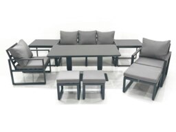 Rackhams 8 Seater Aluminium Outdoor Garden Furniture Set with Adjustable Rising Dining Table 3 Seater Sofa 2 Chair 3 Footstool 2 Side Tables Dark Grey - thumbnail 1
