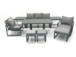 Rackhams 8 Seater Aluminium Outdoor Garden Furniture Set with Adjustable Rising Dining Table 3 Seater Sofa 2 Chair 3 Footstool 2 Side Tables Dark Grey - thumbnail 2