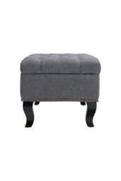 Rackhams Linen Button Tufted Footstool Bed End Bench with Nailhead Trim - Grey - thumbnail 4