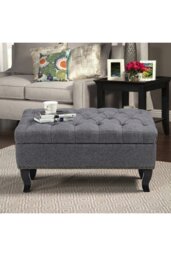 Rackhams Linen Button Tufted Footstool Bed End Bench with Nailhead Trim - Grey - thumbnail 2