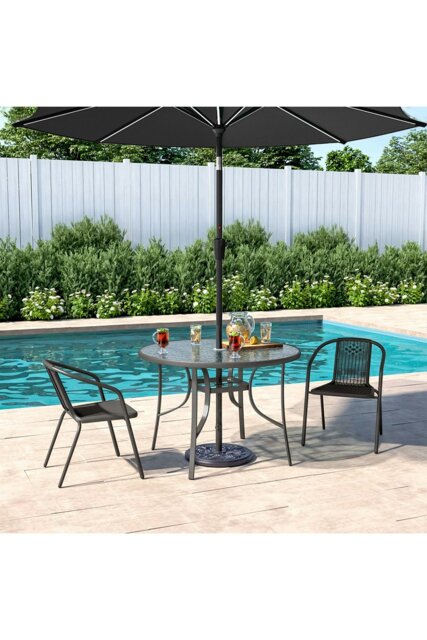 Rackhams 2 Person Patio Garden Dining Set with Solar LED Umbrella - image 1