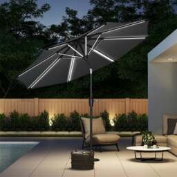 Rackhams 2 Person Patio Garden Dining Set with Solar LED Umbrella - thumbnail 4