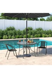 Rackhams 2 Person Patio Garden Dining Set with Solar LED Umbrella - thumbnail 1
