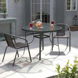 Rackhams 2 Person Patio Garden Dining Set with Solar LED Umbrella - thumbnail 3