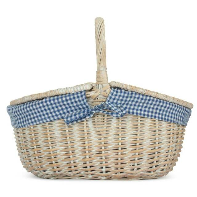 Rackhams Whitewash Finish Oval Wicker Shopping Basket - Blue - image 1