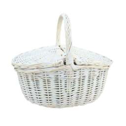 Rackhams Whitewash Finish Oval Wicker Shopping Basket - Blue - thumbnail 2