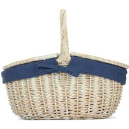 Rackhams Whitewash Finish Oval Wicker Shopping Basket - Blue - thumbnail 5