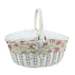 Rackhams Whitewash Finish Oval Wicker Shopping Basket - Blue - thumbnail 3