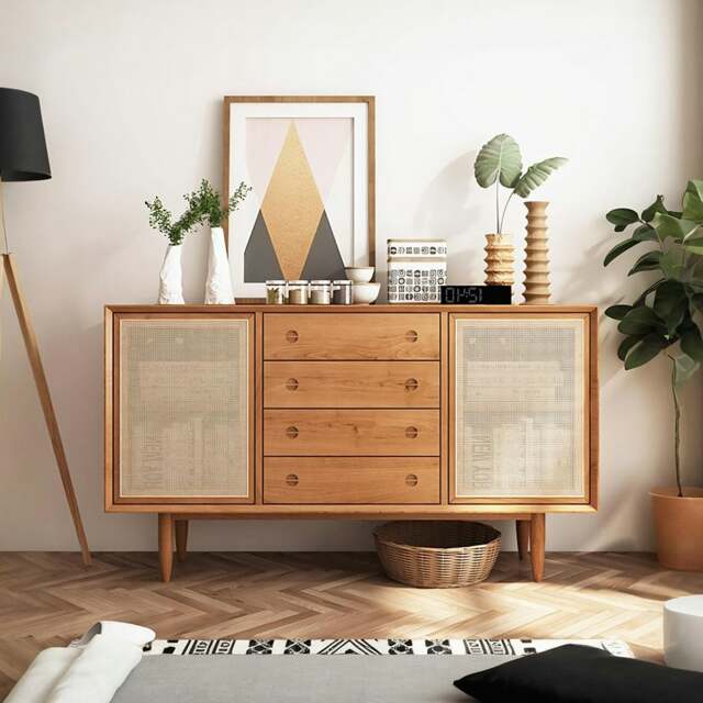 Rackhams Evadne Rattan Sideboard with 2 Doors and 4 Drawers, Pine Wood - image 1