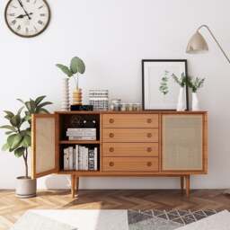 Rackhams Evadne Rattan Sideboard with 2 Doors and 4 Drawers, Pine Wood - thumbnail 2