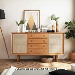 Rackhams Evadne Rattan Sideboard with 2 Doors and 4 Drawers, Pine Wood - thumbnail 1