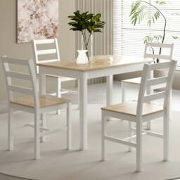Rackhams Wooden Dining Table Set 2 or 4 Chairs Various Colours Kitchen Dining Furniture - Table + 4 Chairs - White With Natural Top - thumbnail 1