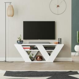 "Rackhams Pipralla Modern TV Stand Unit with Shelves for Up to 43"" TVs 110cm - White" - thumbnail 1