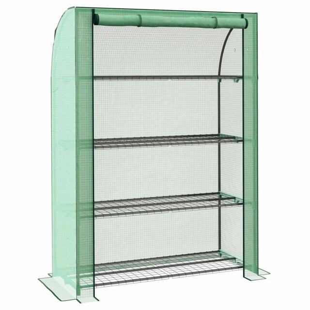 Rackhams 4 Tier Mini Greenhouse with Reinforced PE Cover, Portable Indoor Outdoor Green House with Roll-up Door and Wire Shelves, 170H x 120W x 50Dcm, Green - image 1